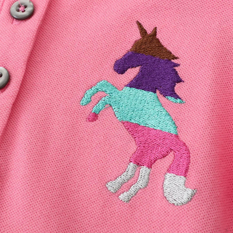 Girls Rainbow Trim Unicorn Embroidered Cotton Polo Dress  girls clothing YAG Boutique