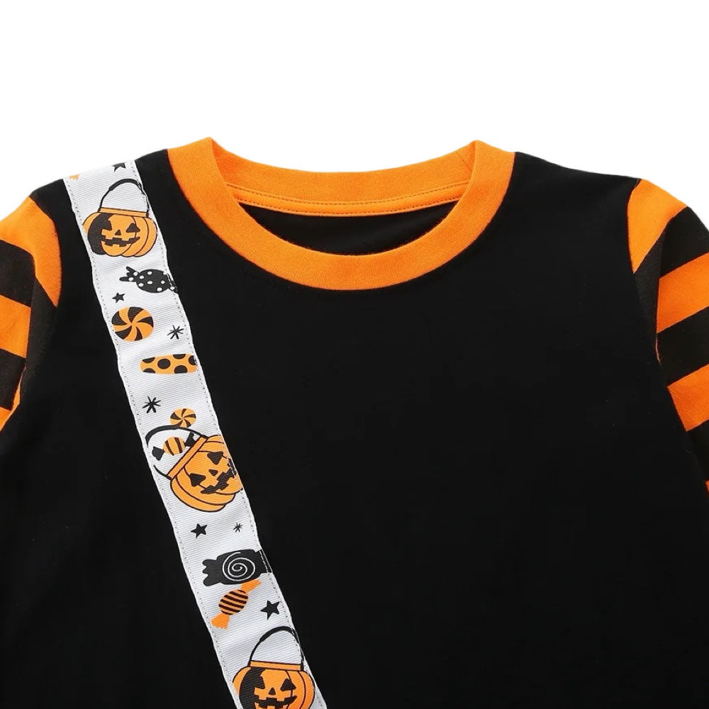 Girls Halloween Pumpkin Trick-or-Treat Long Sleeve Bag Print A-Line Dress  girls clothing YAG Boutique