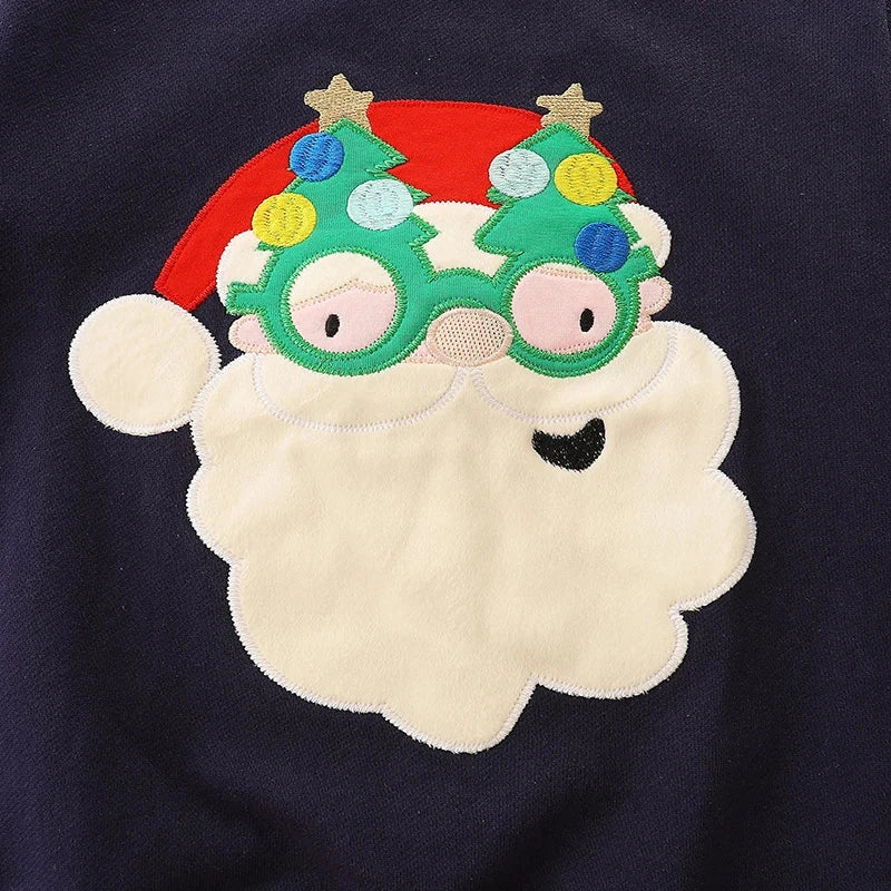 Kids Christmas Santa Sweatshirt – Navy  kids clothing YAG Boutique