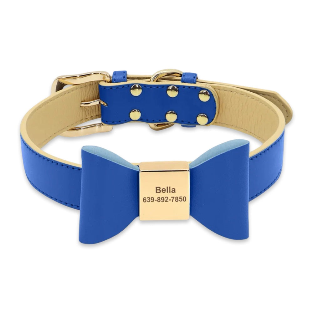Luxury Personalized PU Leather Dog Collar with Custom Engraved Bow Tie  pet accessories YAG Boutique
