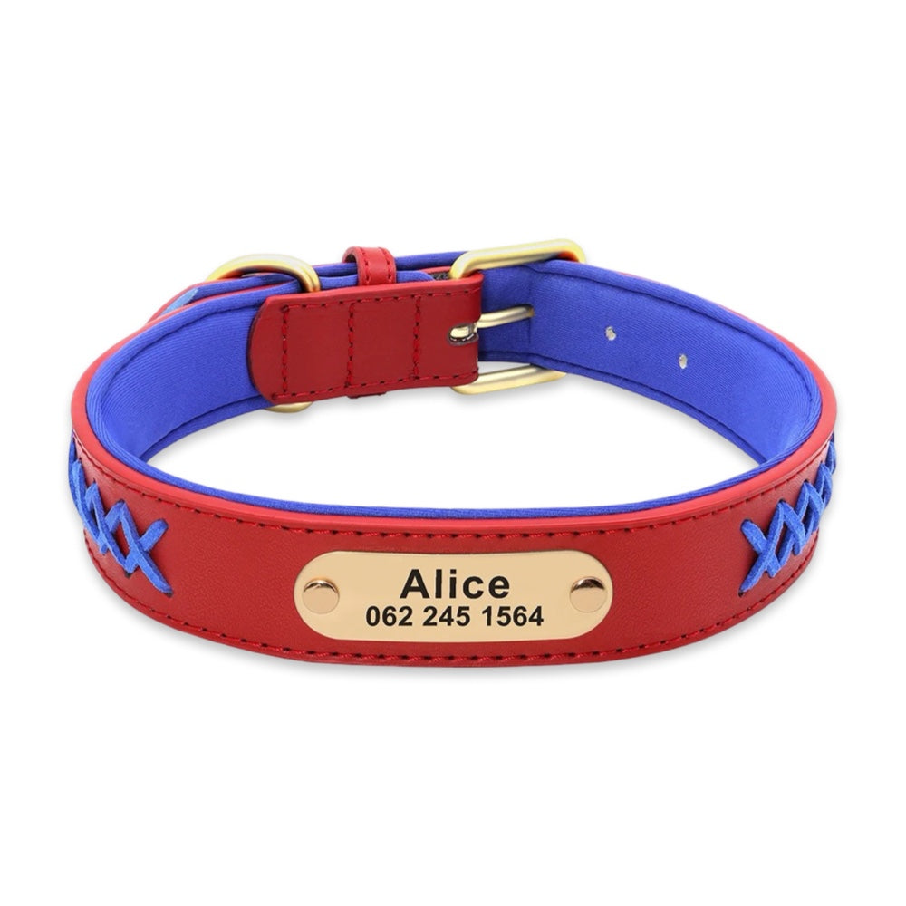 Premium Personalized PU Leather Dog Collar with Engraved Brass ID Plate  pet accessories YAG Boutique