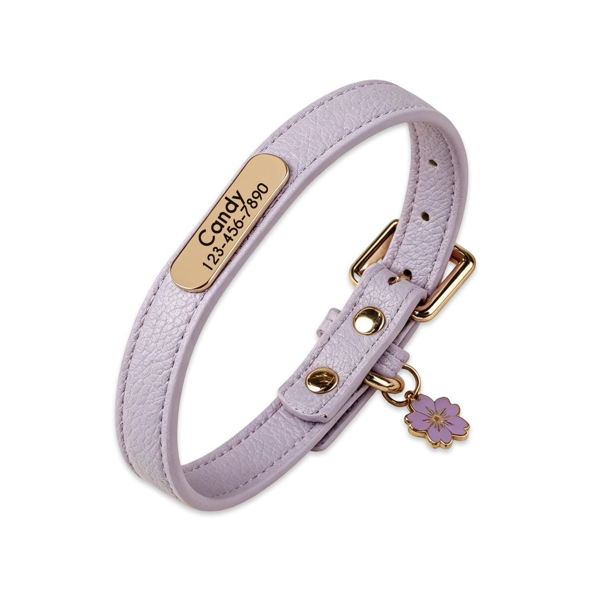 Personalised Leather Dog Collar with Engraved Gold ID Name Tag Plate & Charm  pet accessories YAG Boutique