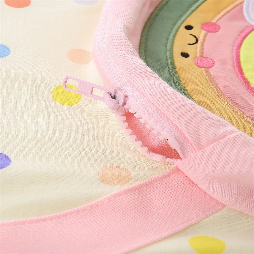 Pastel Polka Dot Girls Long Sleeve Shirt Dress with Rainbow Crossbody Bag Appliqué  girls clothing YAG Boutique