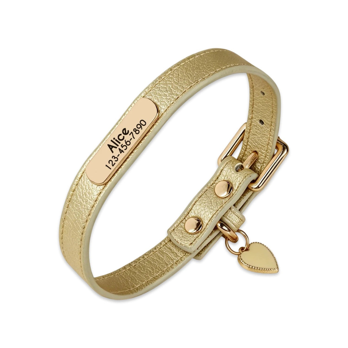 Personalised Leather Dog Collar with Engraved Gold ID Name Tag Plate & Charm  pet accessories YAG Boutique