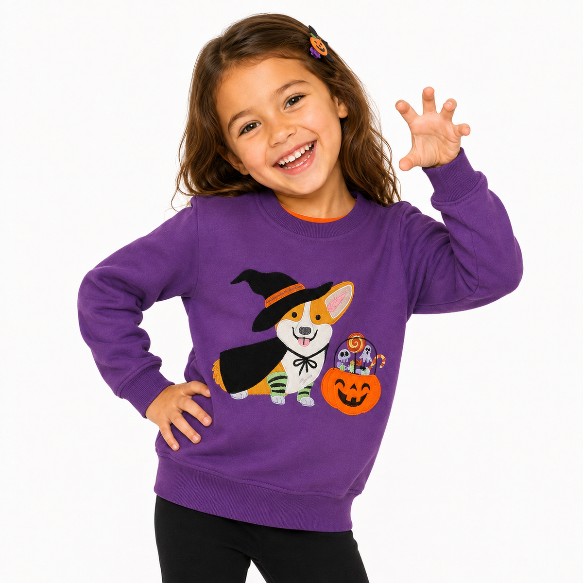 Spooky Corgi Witch Kids Halloween Jumper  kids clothing YAG Boutique