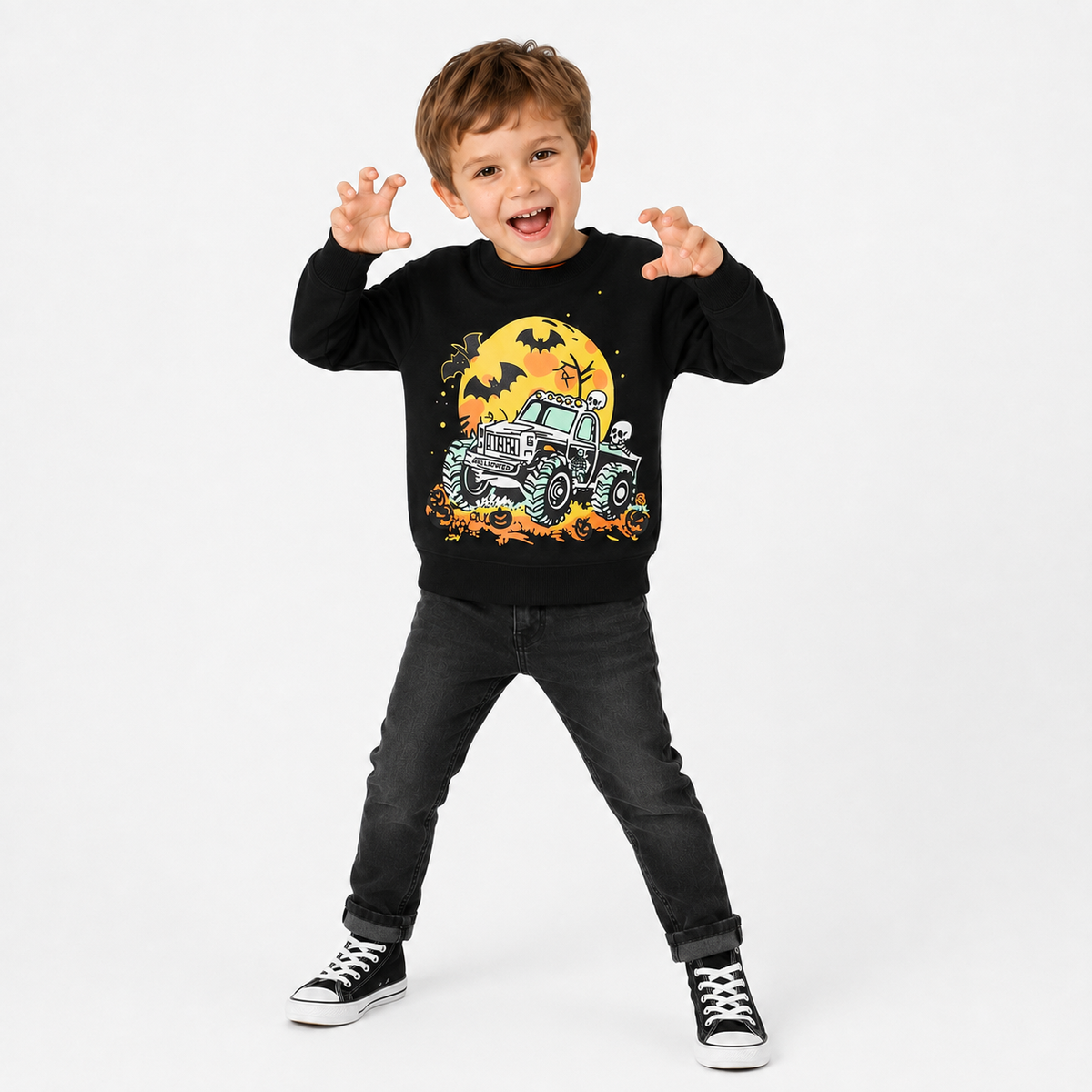 Spooky Monster Truck Halloween Crewneck Jumper for Kids  kids clothing YAG Boutique