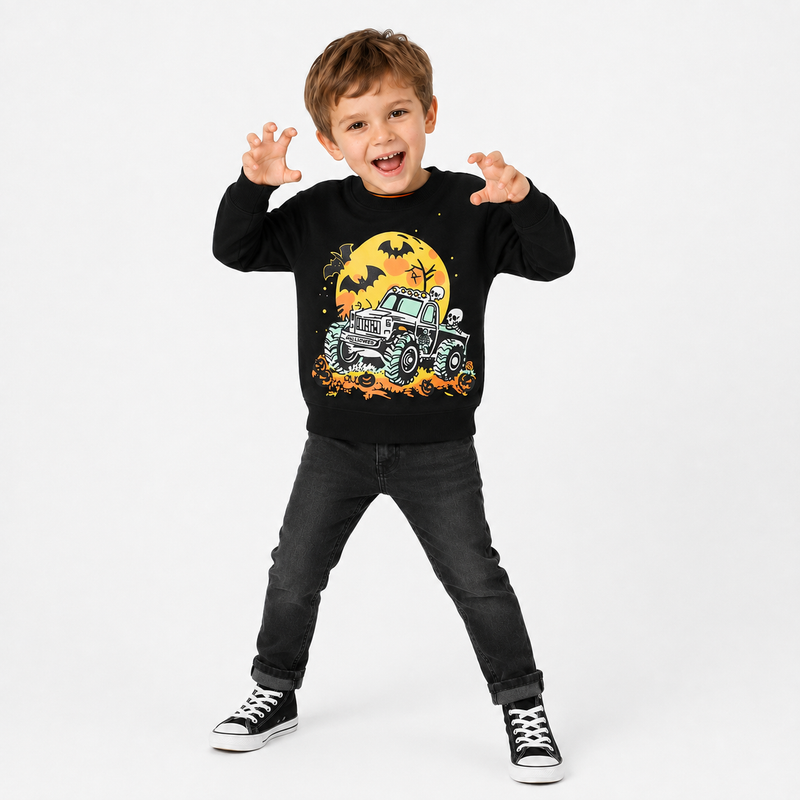 Spooky Monster Truck Halloween Crewneck Jumper for Kids  kids clothing YAG Boutique