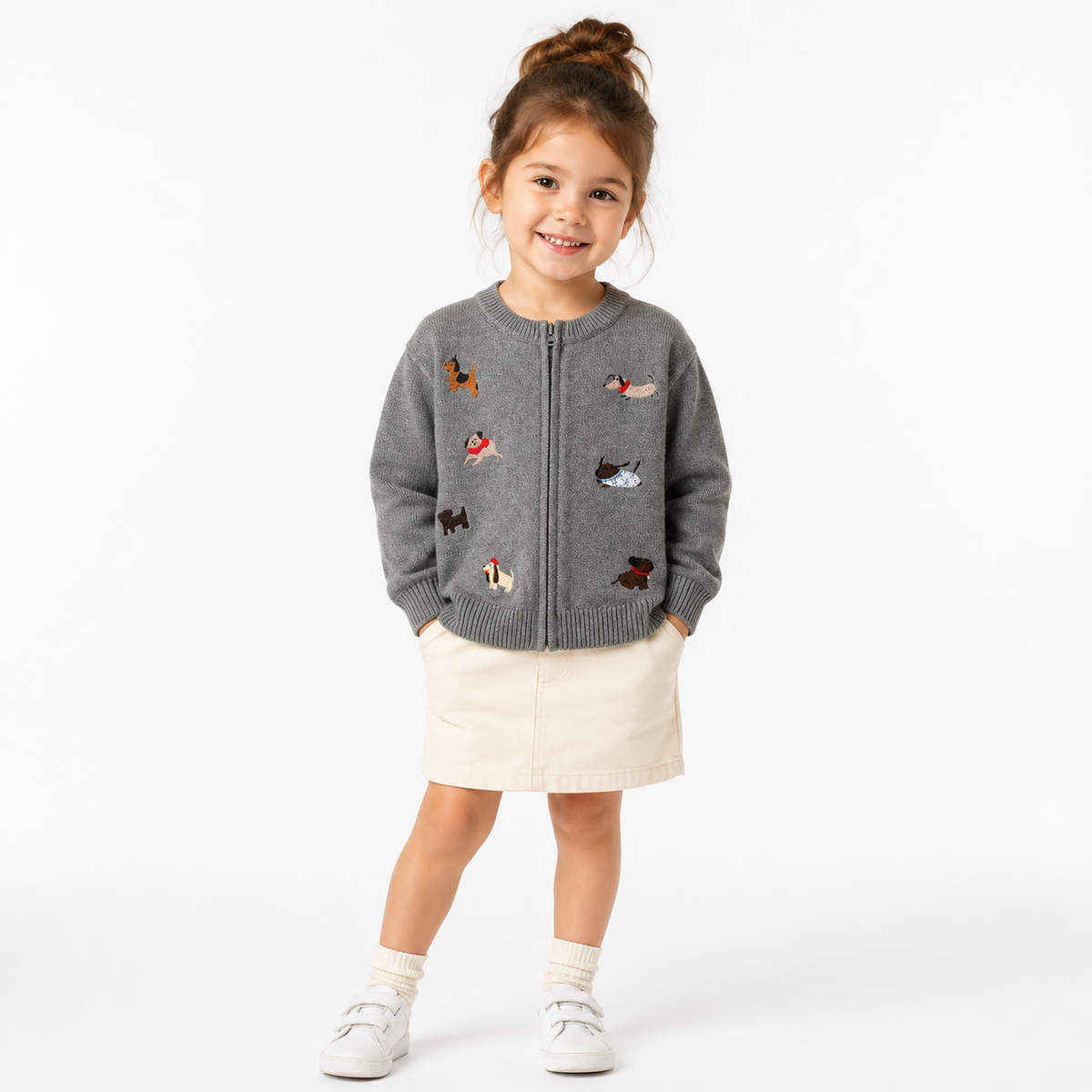 Toddler Embroidered Puppy Fleece-Lined Knit Zip Jacket  kids clothing YAG Boutique