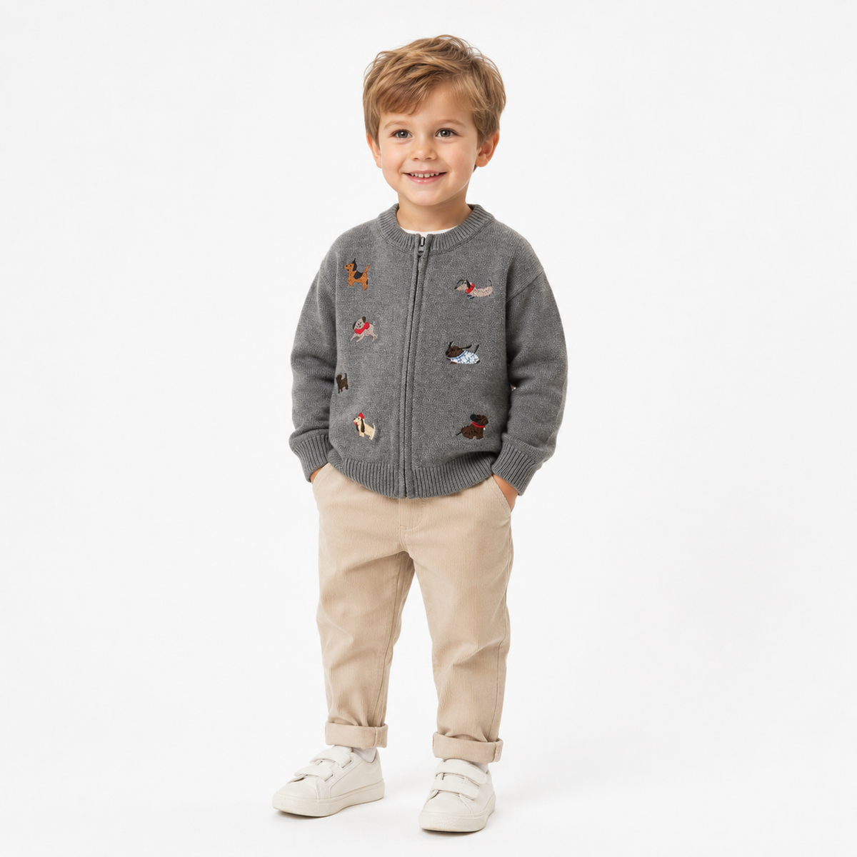Toddler Embroidered Puppy Fleece-Lined Knit Zip Jacket  kids clothing YAG Boutique