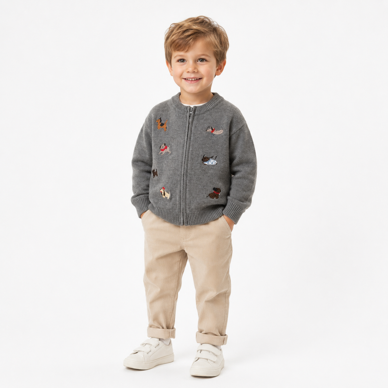 Toddler Embroidered Puppy Fleece-Lined Knit Zip Jacket  kids clothing YAG Boutique