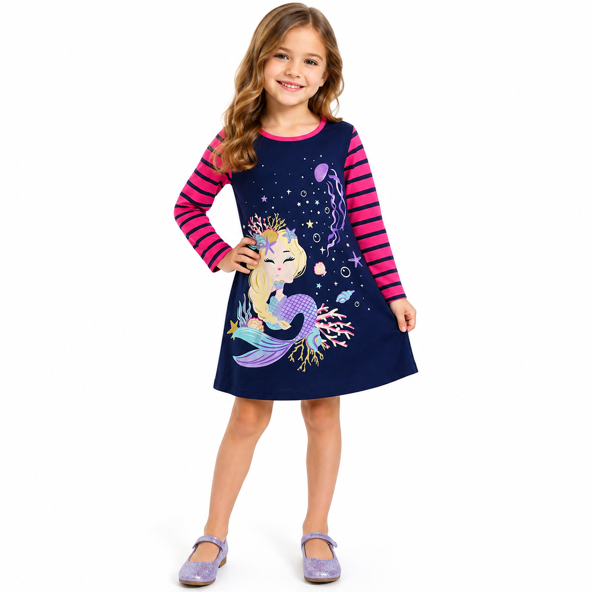 Underwater Enchantment Long Sleeve Mermaid Dress  girls clothing YAG Boutique