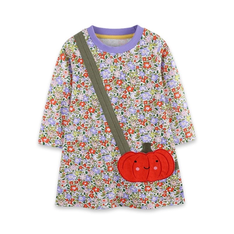 Girls Floral Pumpkin Dress with Crossbody Bag Pattern  girls clothing YAG Boutique