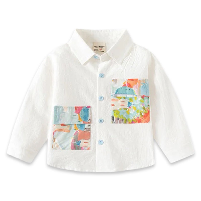 Boys White Artistic Patch Pocket Shirt  kids clothing YAG Boutique