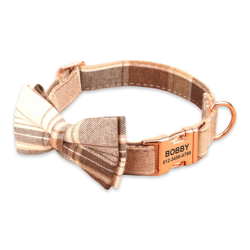 Personalised Plaid Dog Collar with Engraved Name Buckle & Bow Tie  pet accessories YAG Boutique