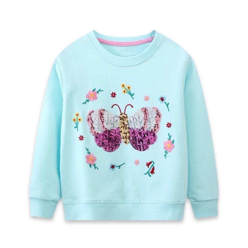 Girls Aqua Butterfly Sequin Jumper  girls clothing YAG Boutique