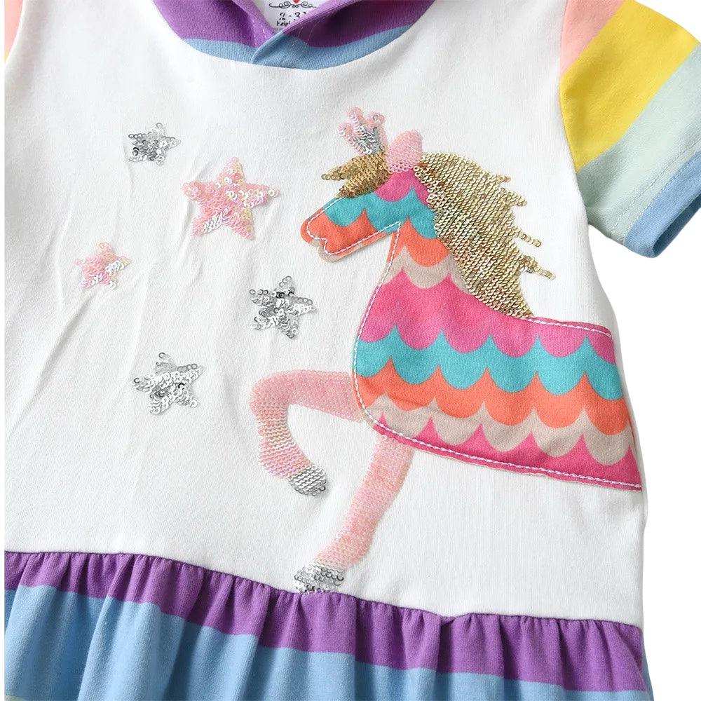 Rainbow Unicorn Hooded Dress for Girls  girls clothing YAG Boutique