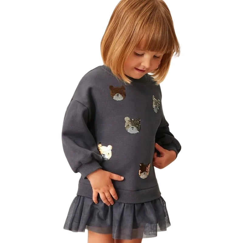 Girls Bear Embroidered Tulle Hem Sweatshirt Dress  girls clothing YAG Boutique