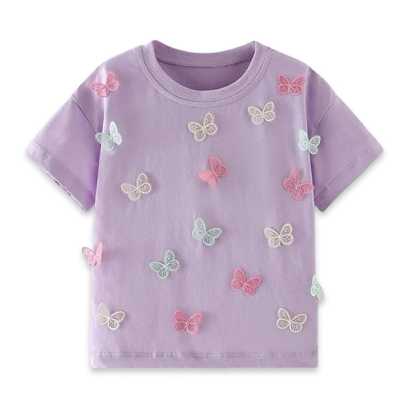 Girls Butterfly Embroidered Cotton Tee Shirt  girls clothing YAG Boutique