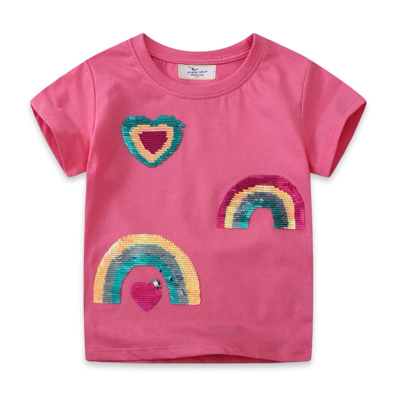Girls Pink Rainbow Sequin Tee  girls clothing YAG Boutique