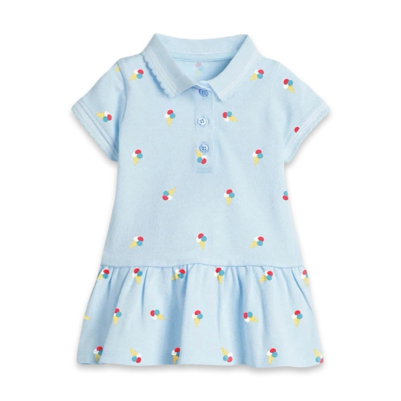 Girls Blue Ice Cream Print Polo Dress  girls clothing YAG Boutique
