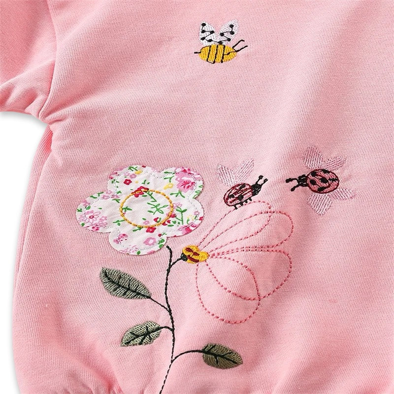 Floral Patchwork & Bee Embroidered Pink Sweatshirt  girls clothing YAG Boutique