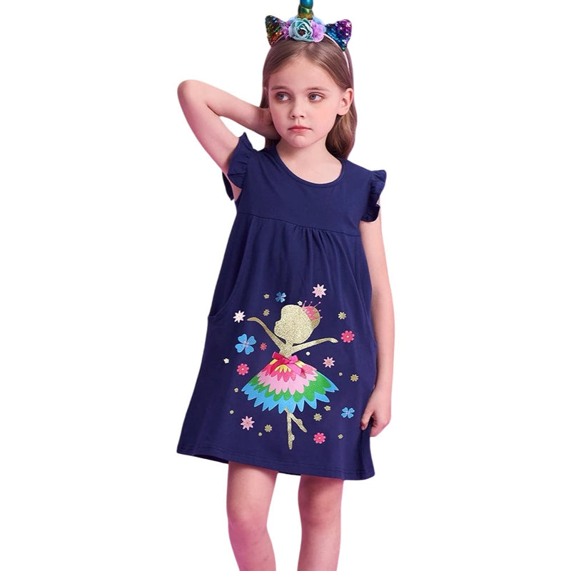 Girls Navy Ballerina Dress with Glitter Print  girls clothing YAG Boutique