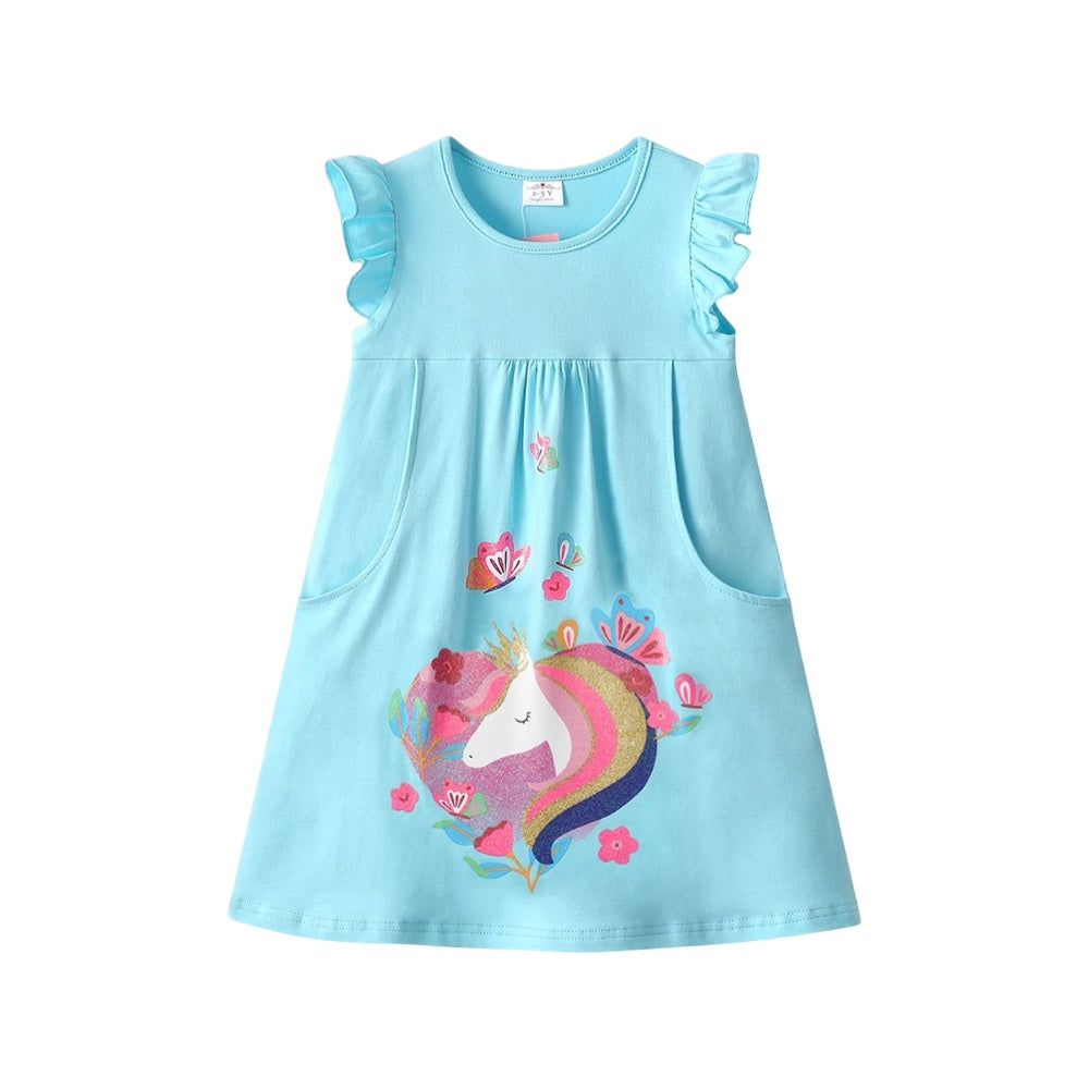 Girls Sky Blue Unicorn Magic Dress  girls clothing YAG Boutique