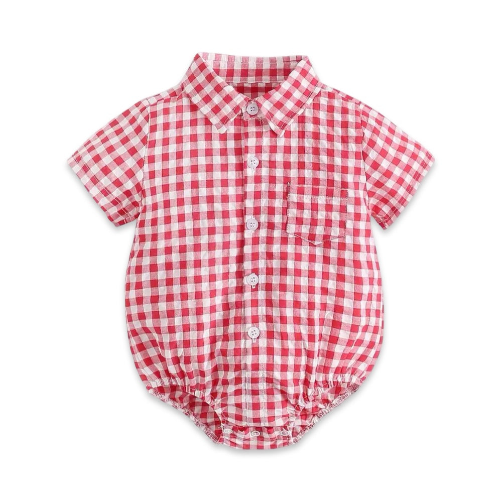 Baby Boys Gingham Button-Up Romper  baby clothing YAG Boutique