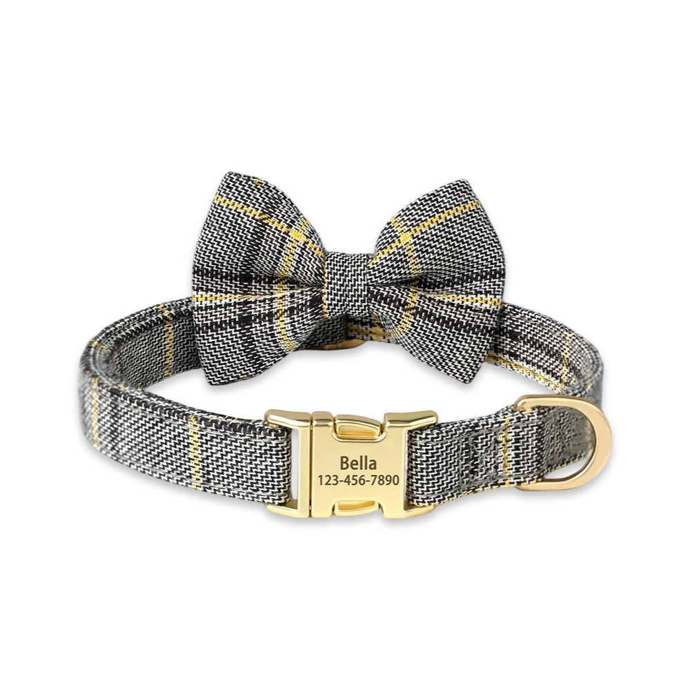 Customisable Plaid Bow Dog Collar  pet accessories YAG Boutique