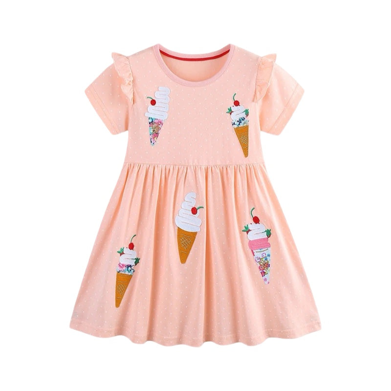 Peach Ice Cream Embroidered Summer Dress for Girls  girls clothing YAG Boutique