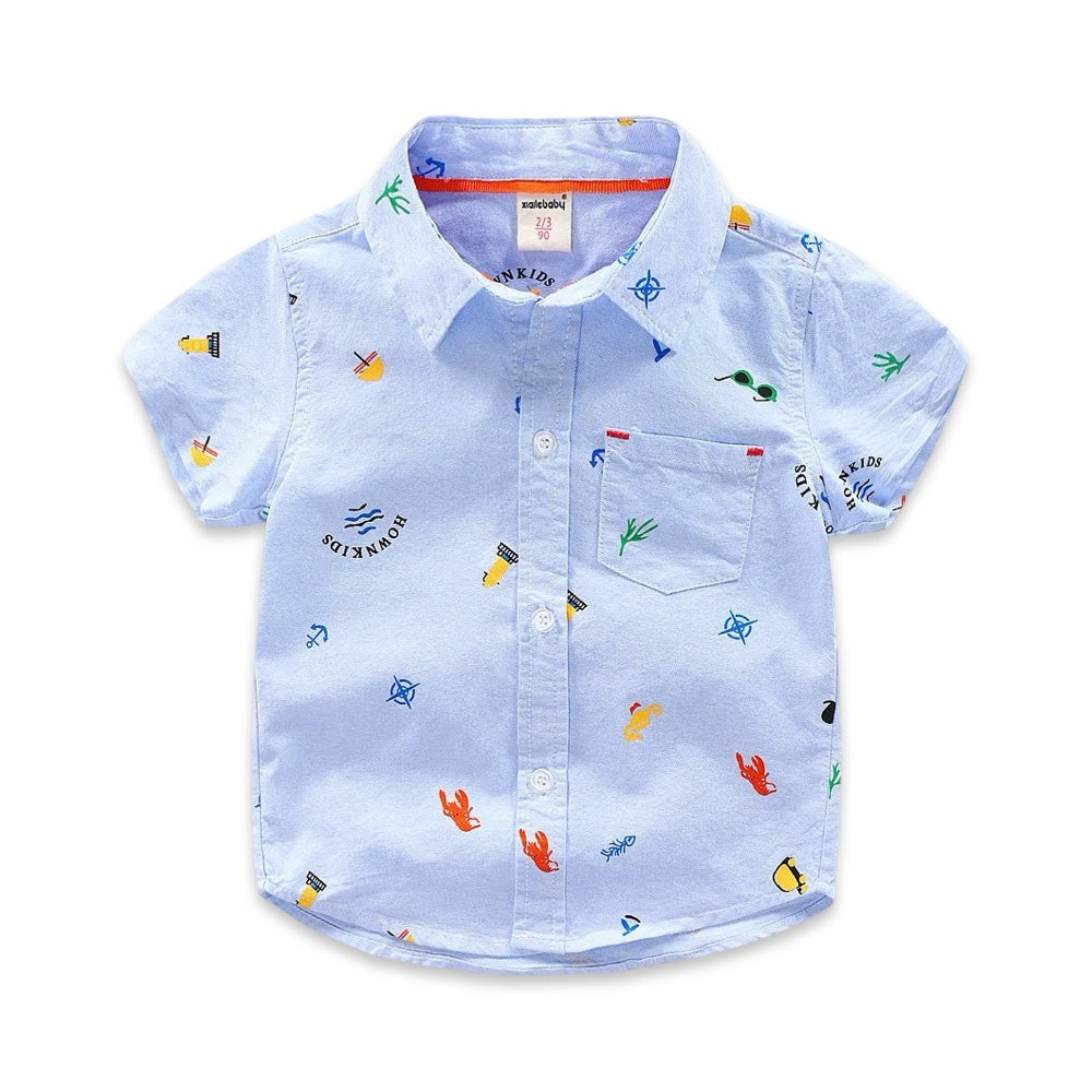 Boys Nautical Print Short Sleeve Button-Up Shirt  kids clothing YAG Boutique