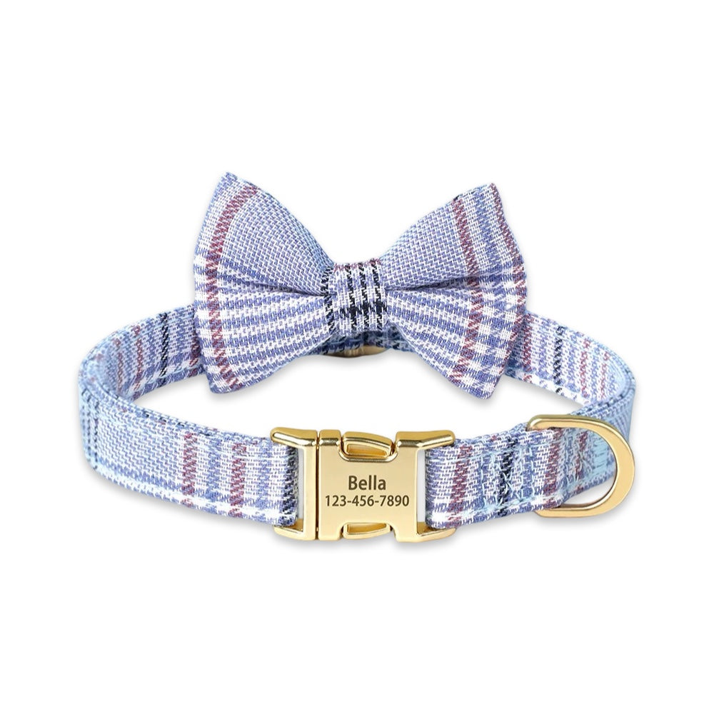 Customisable Plaid Bow Dog Collar  pet accessories YAG Boutique