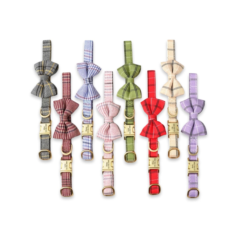 Customisable Plaid Bow Dog Collar  pet accessories YAG Boutique