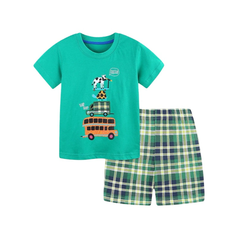 Boys Adventure Print T-Shirt & Plaid Shorts Set  kids clothing YAG Boutique