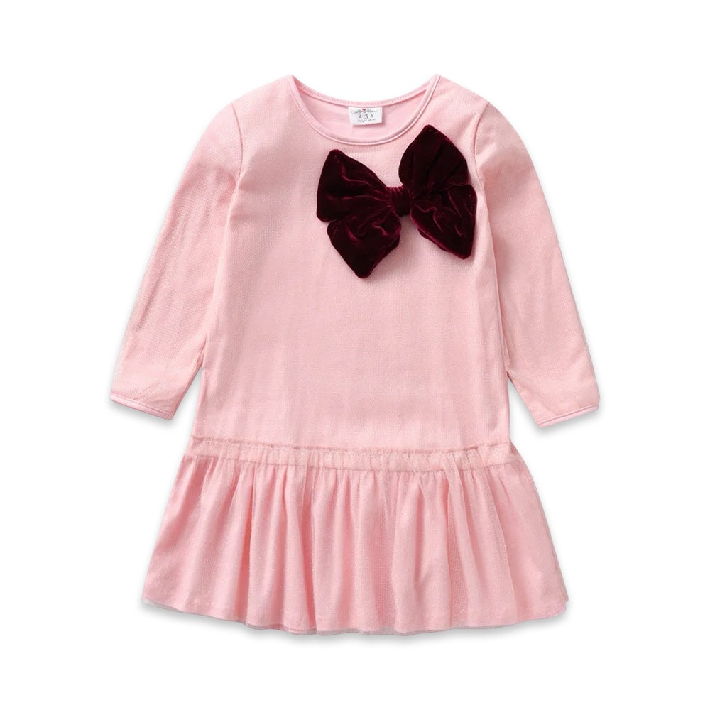 Blush Velvet Bow Princess Dress  girls clothing YAG Boutique
