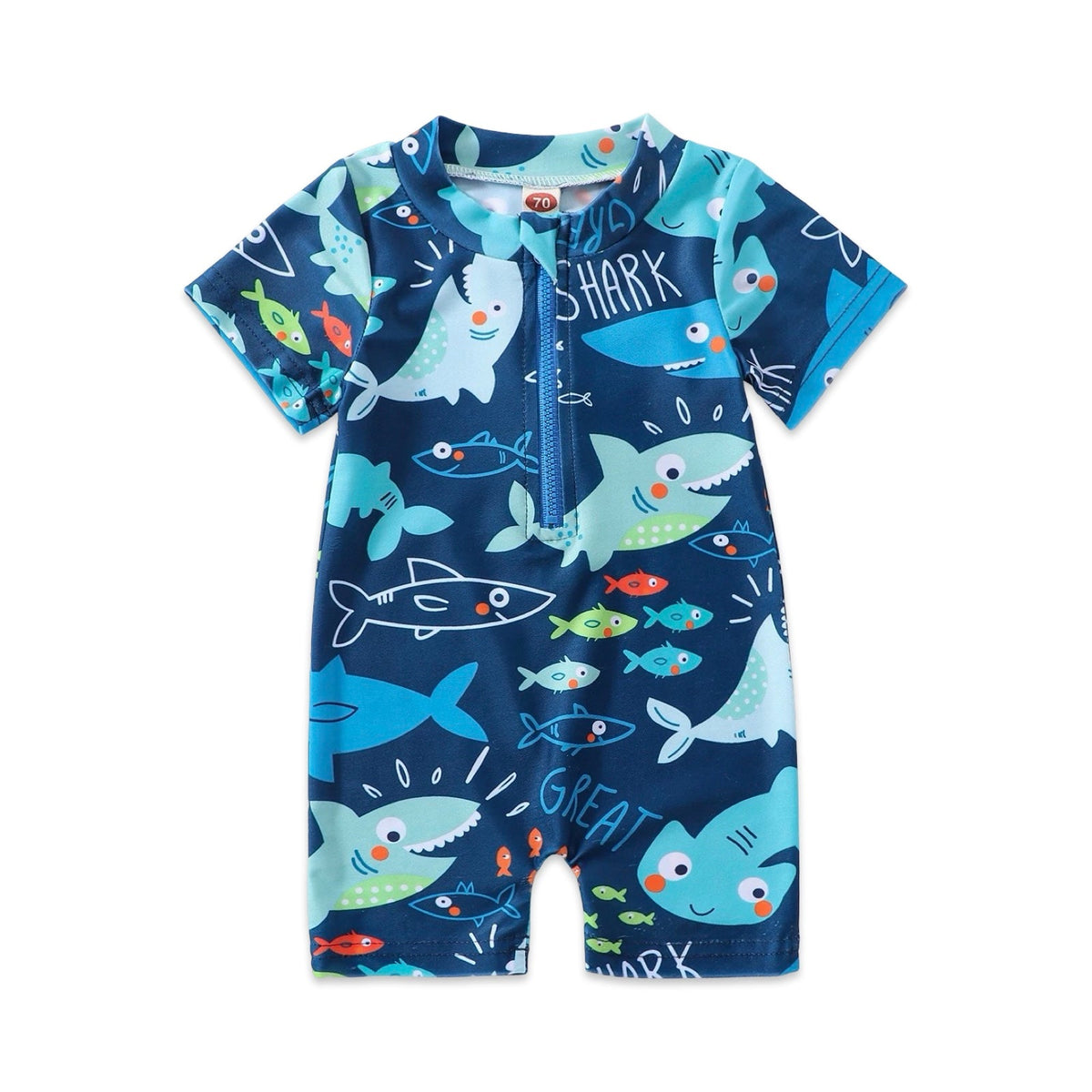 Kids Shark Print Zip Front Swimsuit Romper  kids clothing YAG Boutique