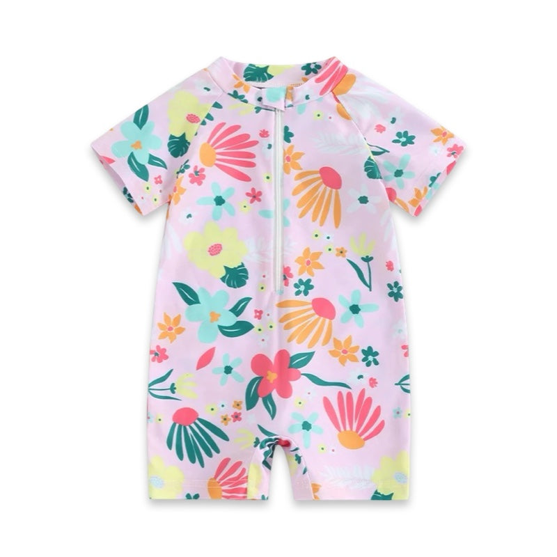 Girls Floral One-Piece Zip Swimsuit Romper  kids clothing YAG Boutique