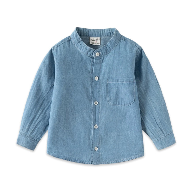 Boys Classic Mandarin Collar Denim Shirt  kids clothing YAG Boutique