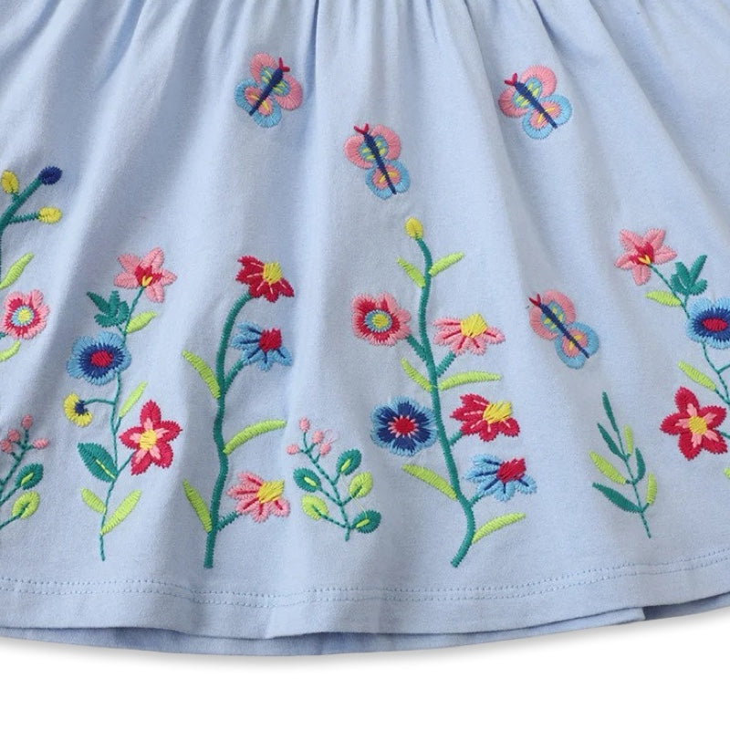 Sky Blue Embroidered Floral Collar Dress for Girls  girls clothing YAG Boutique