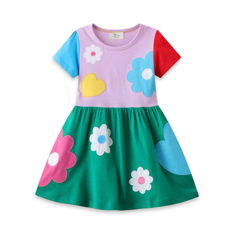 Girls Colourful Floral Heart Patch Dress  girls clothing YAG Boutique