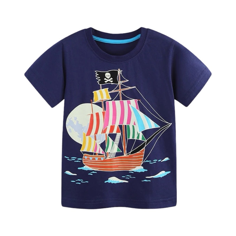 Kids Glow-in-the-Dark Pirate Ship T-Shirt  kids clothing YAG Boutique