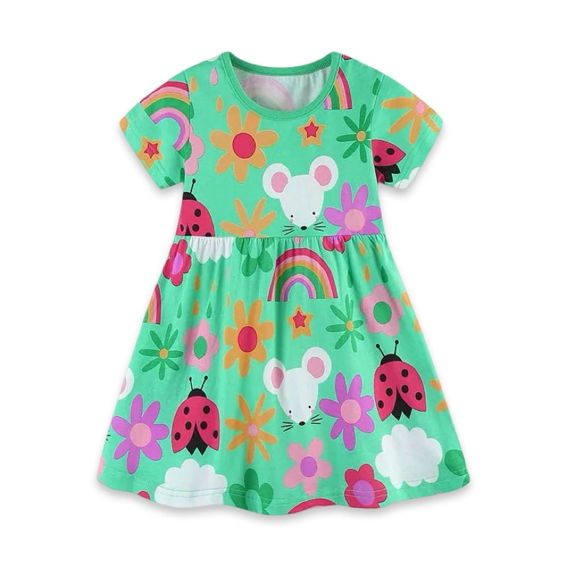 Girls Rainbow Garden Ladybug Mouse Dress  girls clothing YAG Boutique