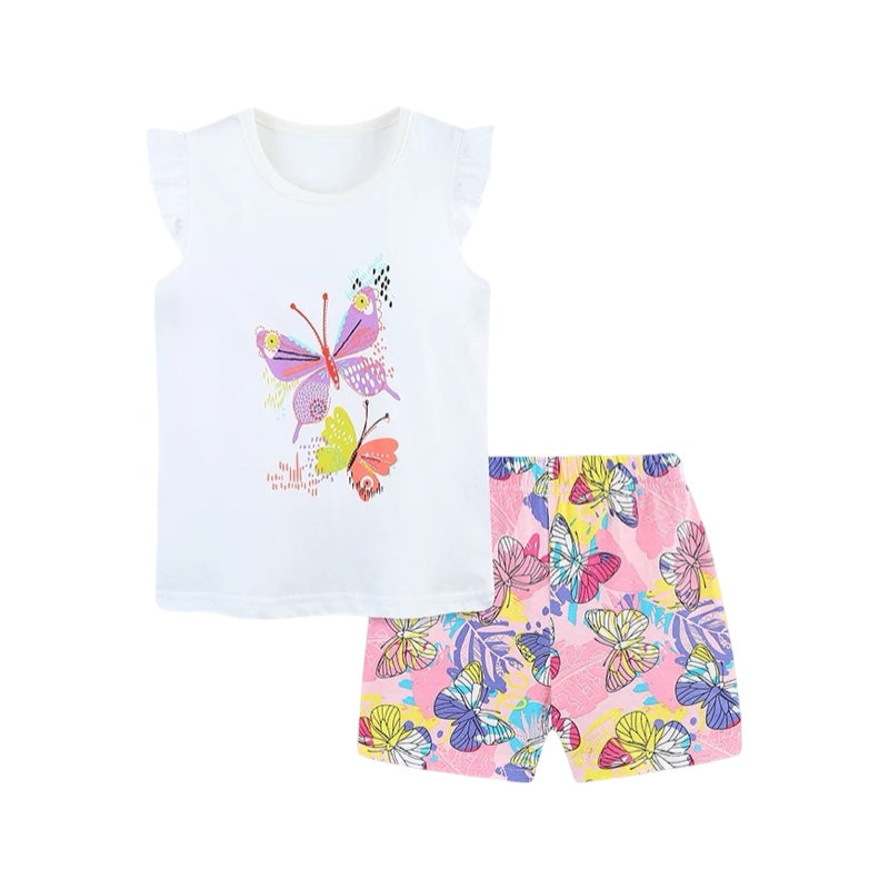 Girls Butterfly Print Summer Outfit Set  girls clothing YAG Boutique