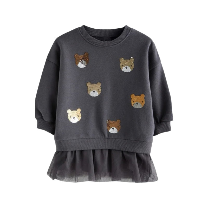 Girls Bear Embroidered Tulle Hem Sweatshirt Dress  girls clothing YAG Boutique