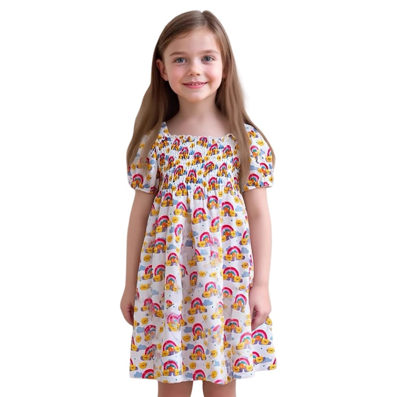 Girls Rainbow Sunshine Smocked Dress  girls clothing YAG Boutique