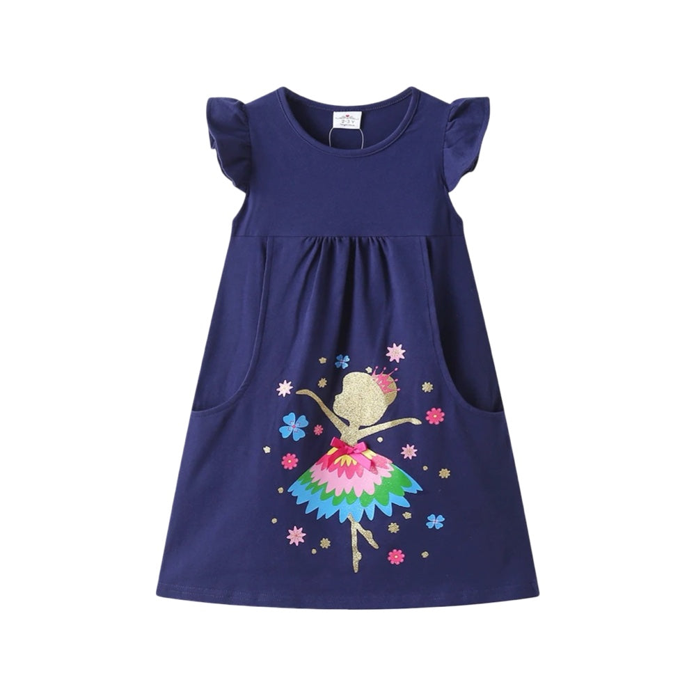 Girls Navy Ballerina Dress with Glitter Print  girls clothing YAG Boutique