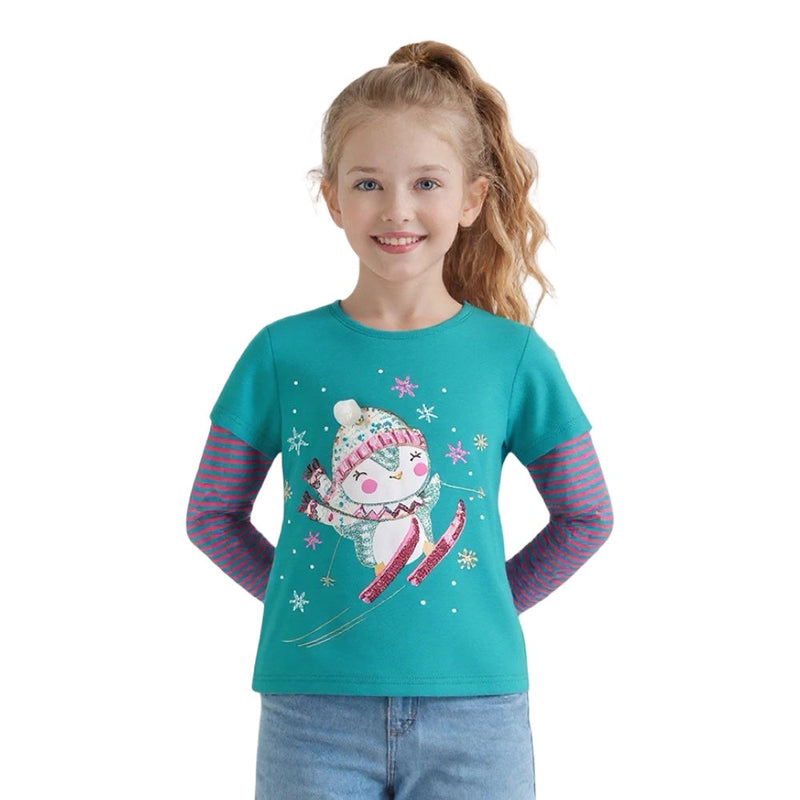 Penguin Ski Party Girls Long Sleeve Top  kids clothing YAG Boutique