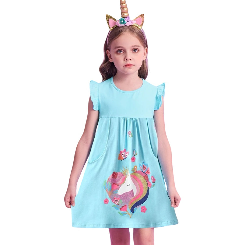 Girls Sky Blue Unicorn Magic Dress  girls clothing YAG Boutique