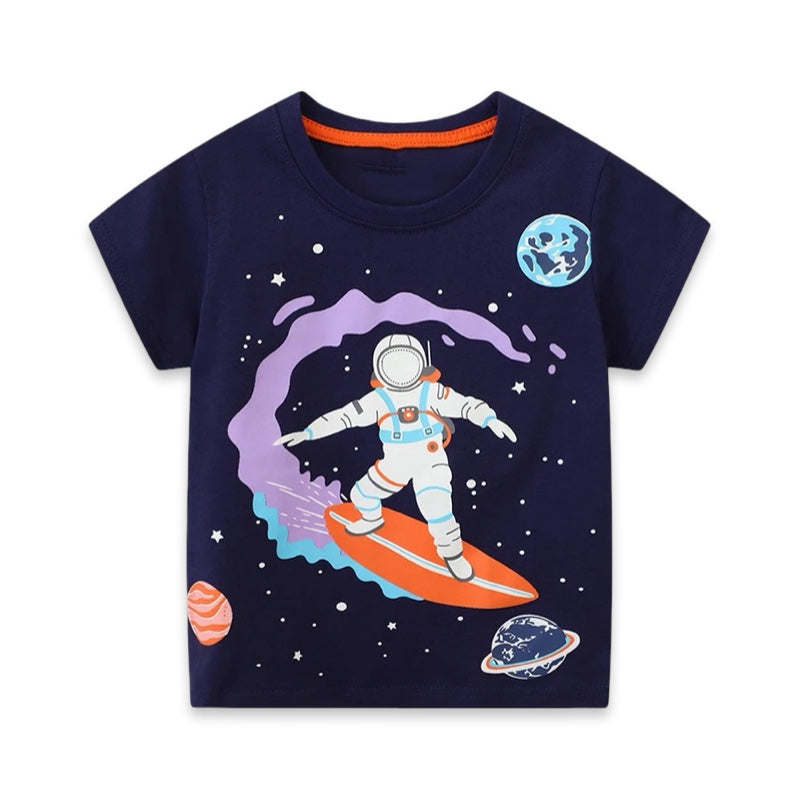 Glow-in-the-Dark Astronaut Surfing Tee  kids clothing YAG Boutique