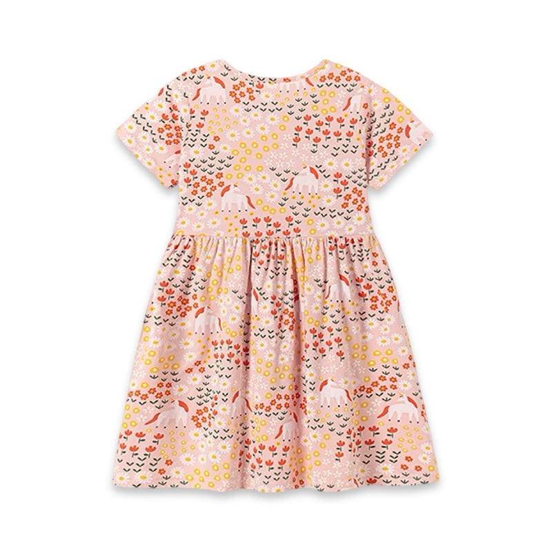 Girls Pink Unicorn Floral Cotton Dress  girls clothing YAG Boutique